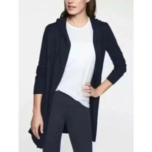 Athleta Highland Wrap Cardigan Sweater Hooded Longline Navy Blue Size S